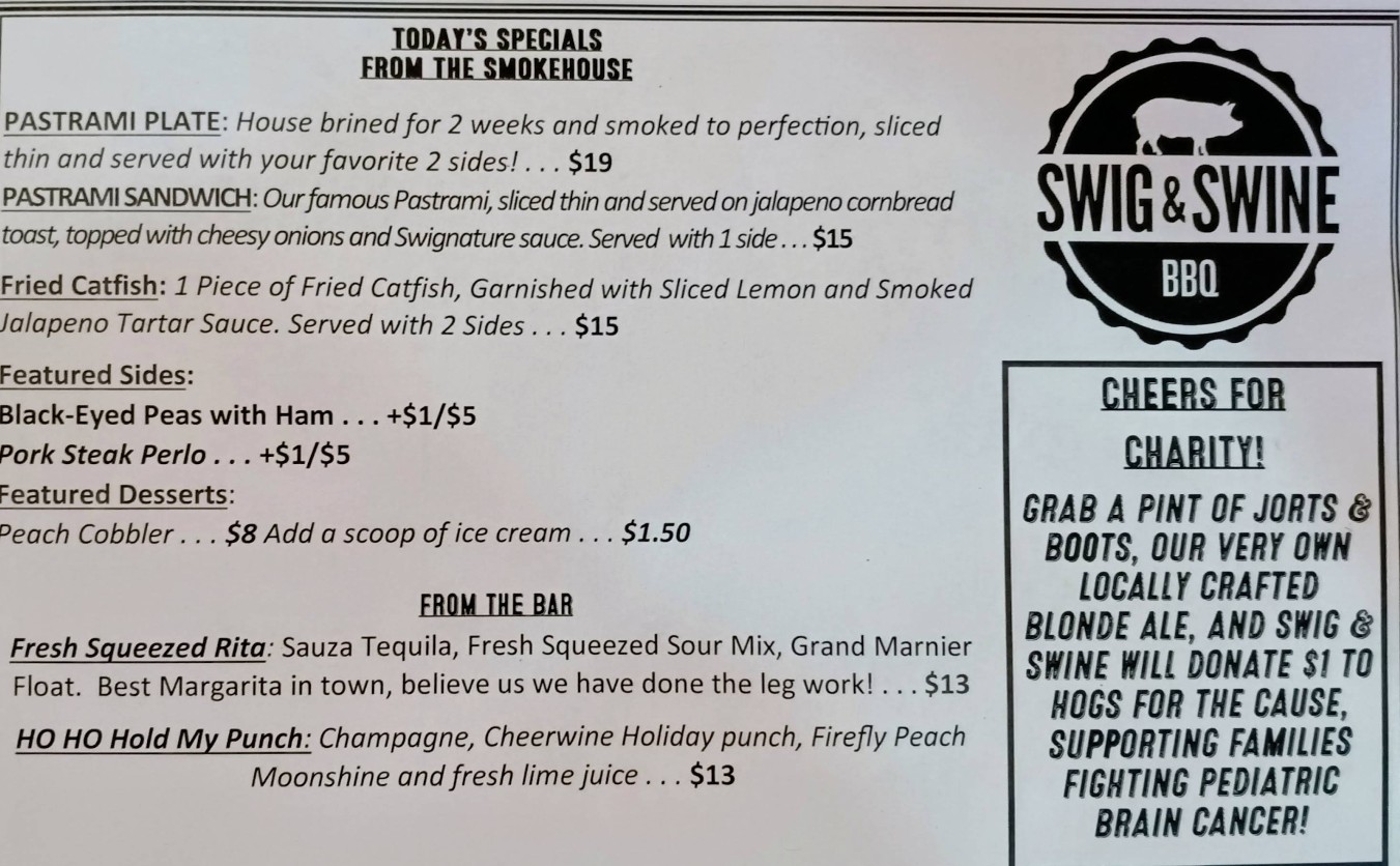 Swig & Swine Restaurant Menu – Best BBQ Restaurant in Summerville SC